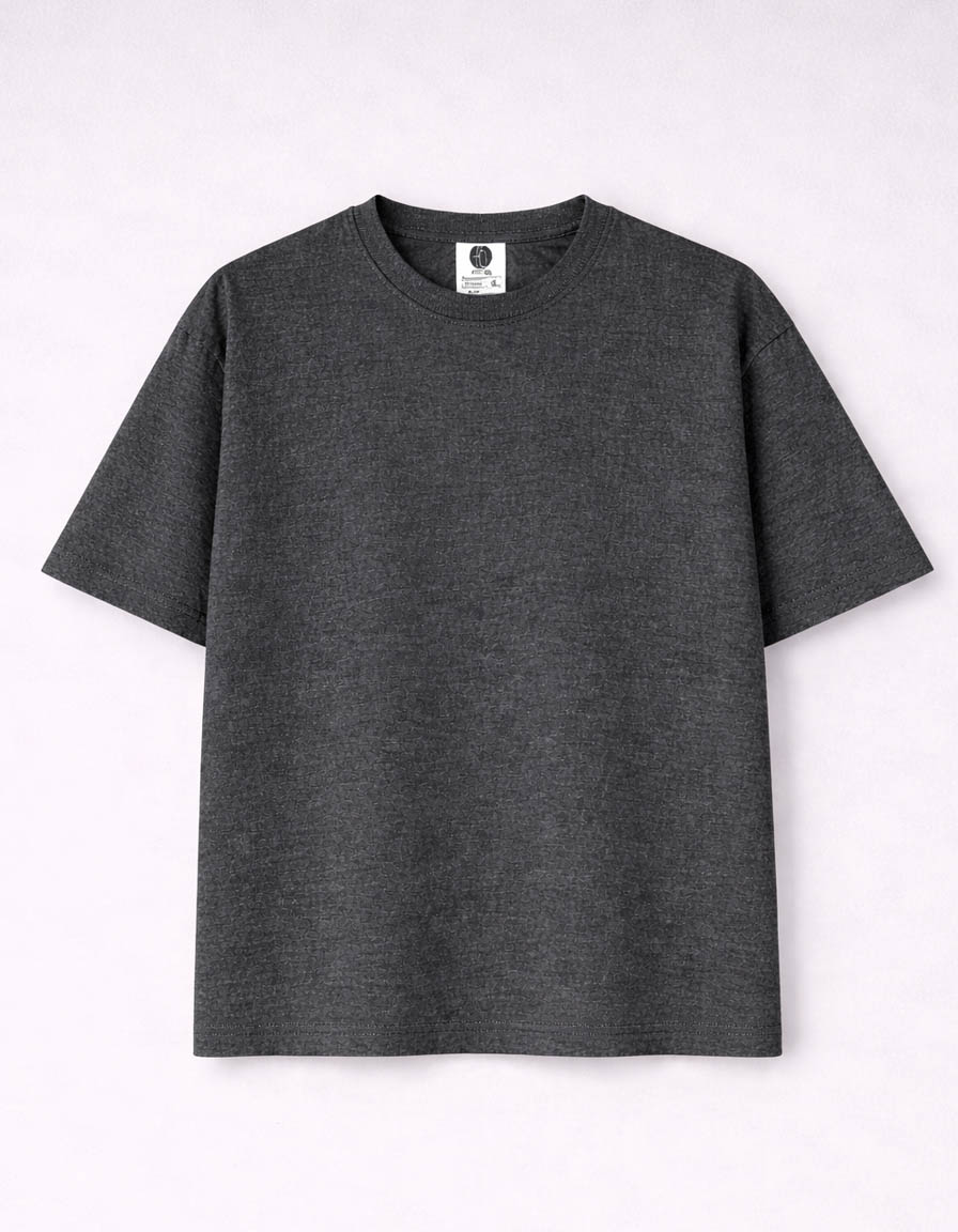 Dark Grey Drop Shoulder Plain Cotton T-shirt